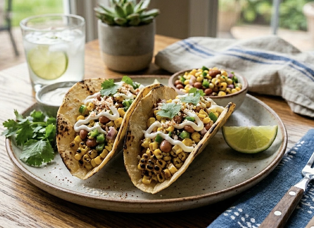 Refried Bean Tacos with Corn Salad
