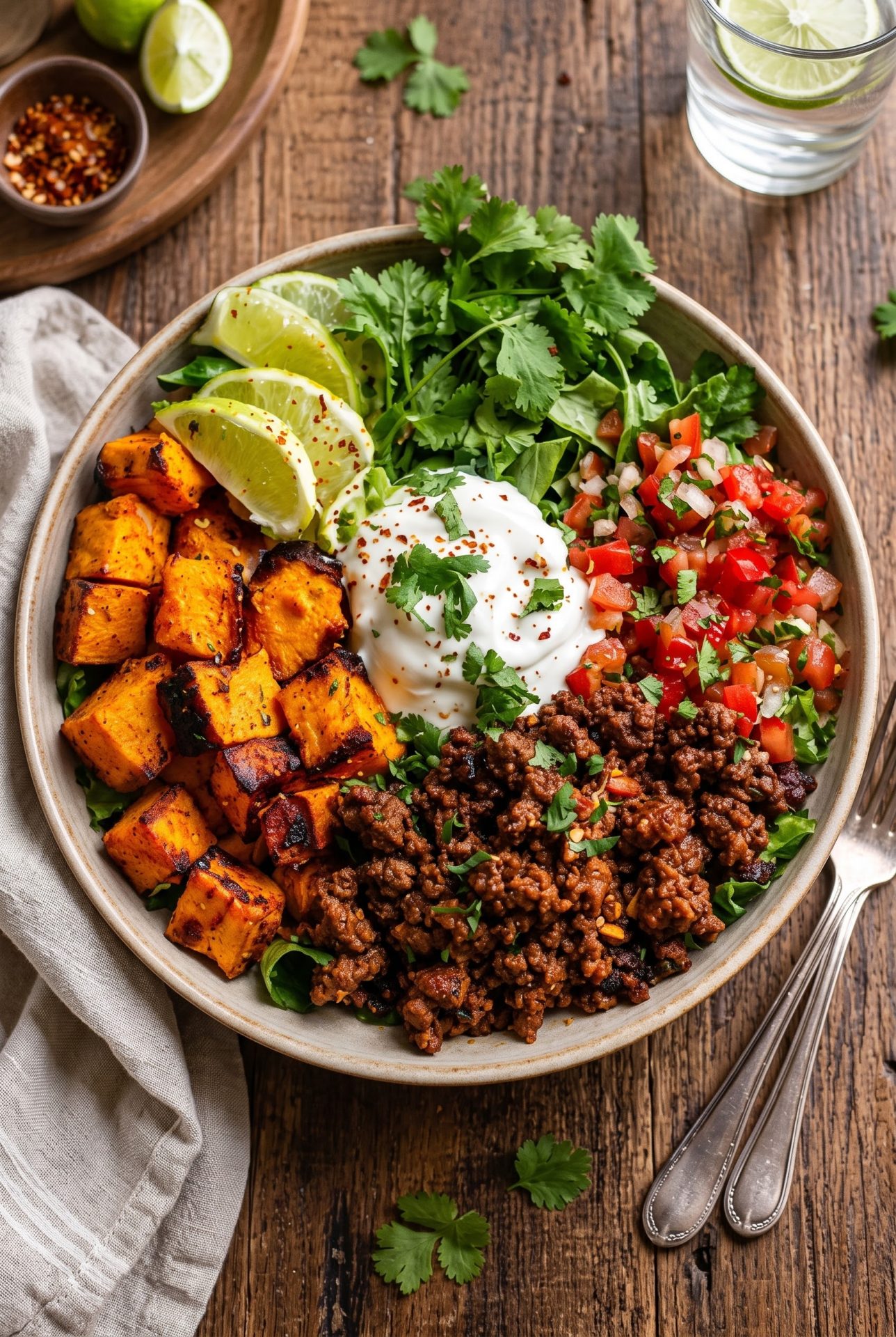 Chili-Spiced Ground Turkey & Roasted Sweet Potato Bowl 